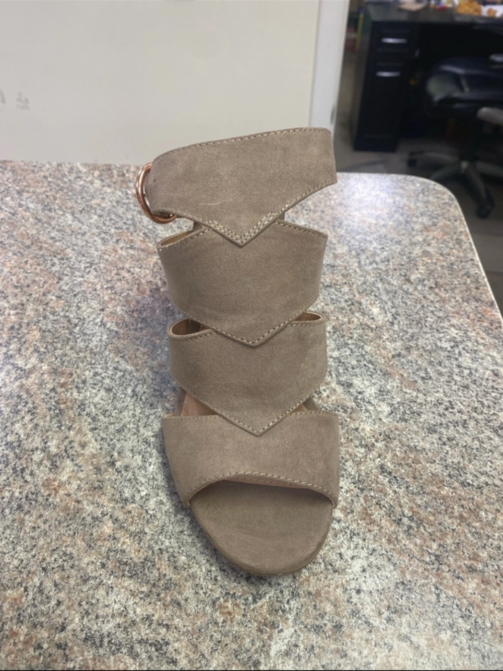 LC Lauren Conrad Taupe Suede Multi-Strap Block Heel Sandals